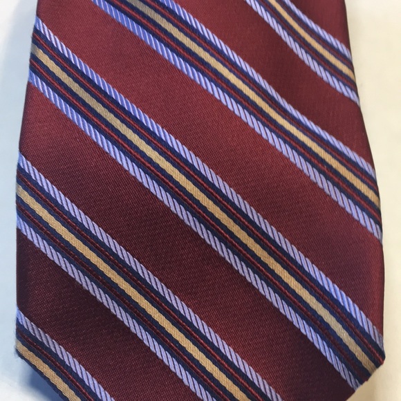 Tommy Hilfiger red with blue and gold diagonal stripes, 100% silk tie. LIKE NEW - Picture 2 of 9